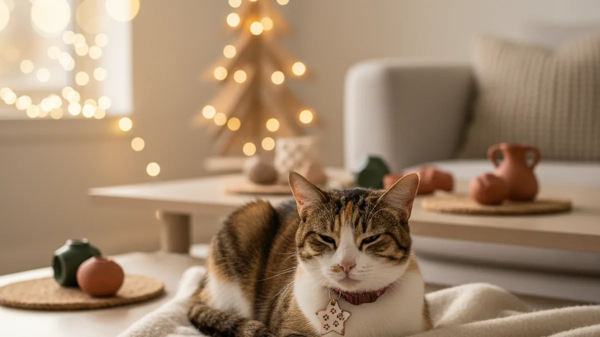 Weihnachten mit den tierischen Lieblingen — KI-generiertes Symbolbild zum Ratgeber der Kleintierpraxis Cremlingen