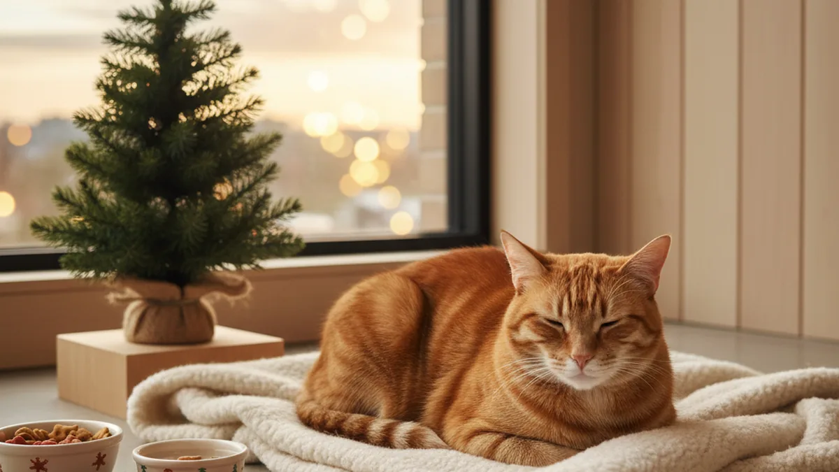 Weihnachten mit Katzen – Gefahren und Risiken — KI-generiertes Symbolbild zum Ratgeber der Kleintierpraxis Cremlingen