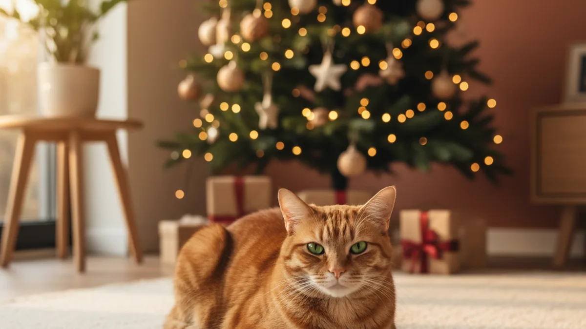 Weihnachtsbaum und Katzen — KI-generiertes Symbolbild zum Ratgeber der Kleintierpraxis Cremlingen