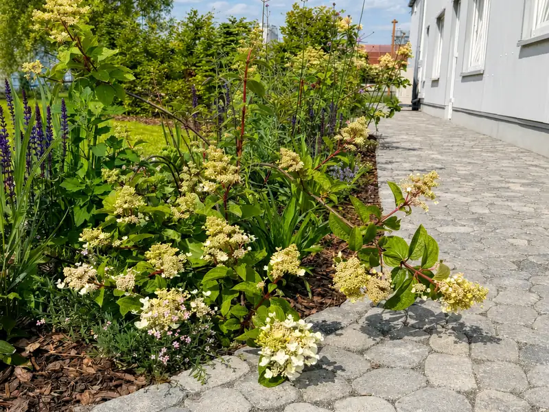 Blühender Vorgarten der Kleintierpraxis Cremlingen im Sommer.